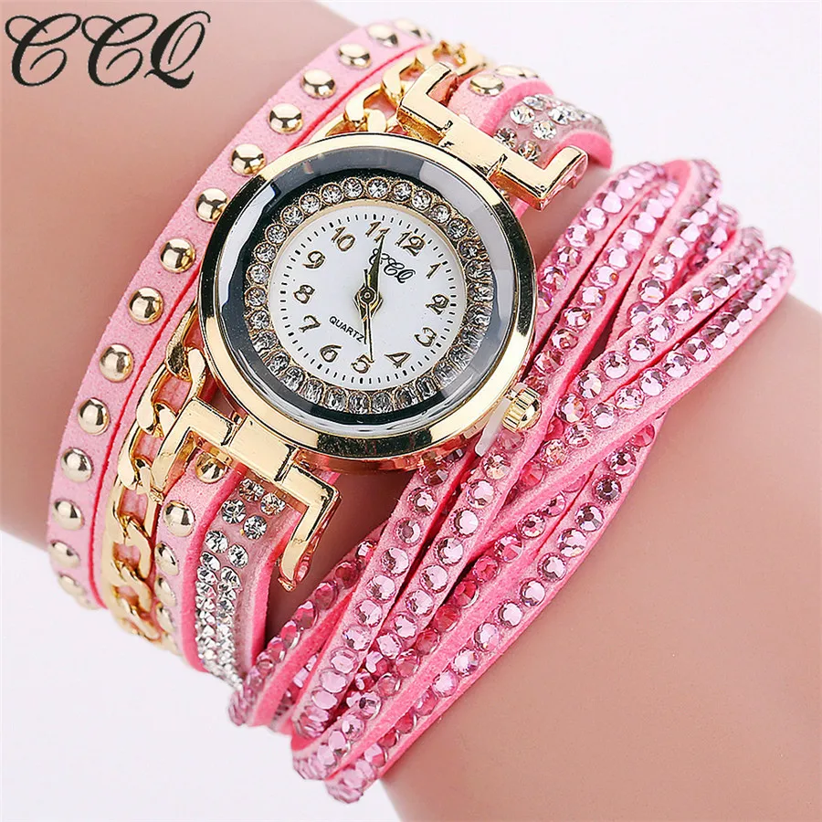 CCQ новые модные повседневные кварцевые женские часы со стразами плетеный кожаный браслет часы подарок Relogio Feminino подарок#5/22