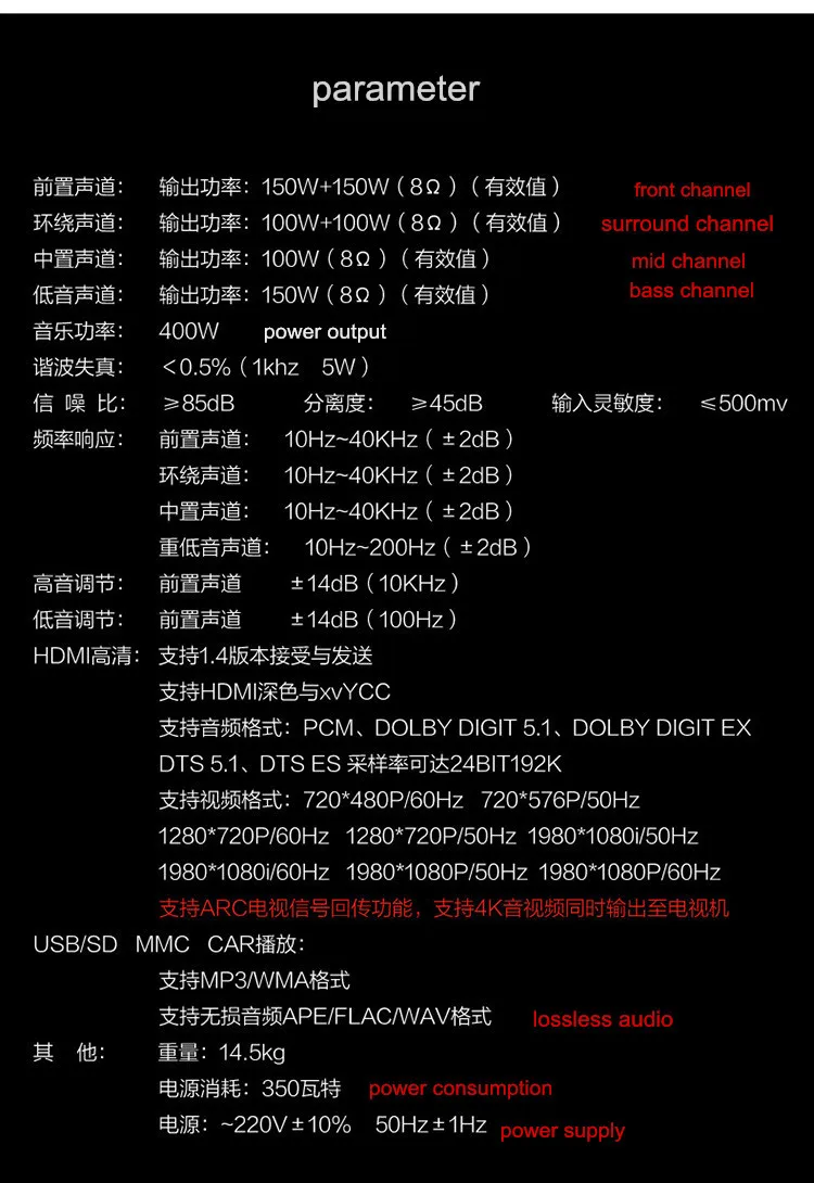 Профессиональный Дания AV999 5,1 dolby цифровой аудио усилитель караоке 400 Вт DTS/AC3 декодирование дома threatre HiMi