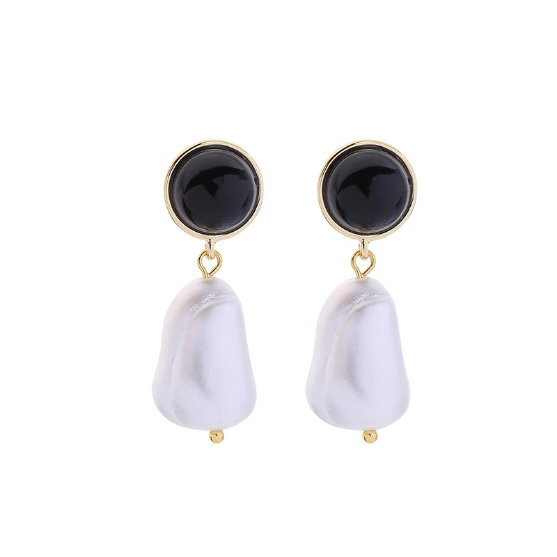 

BALANBIU Exquisite Irregular Acrylic Pearl Black Round Resin Drop Earrings For Women Gold Color Dangle Earring Fashion Accessory