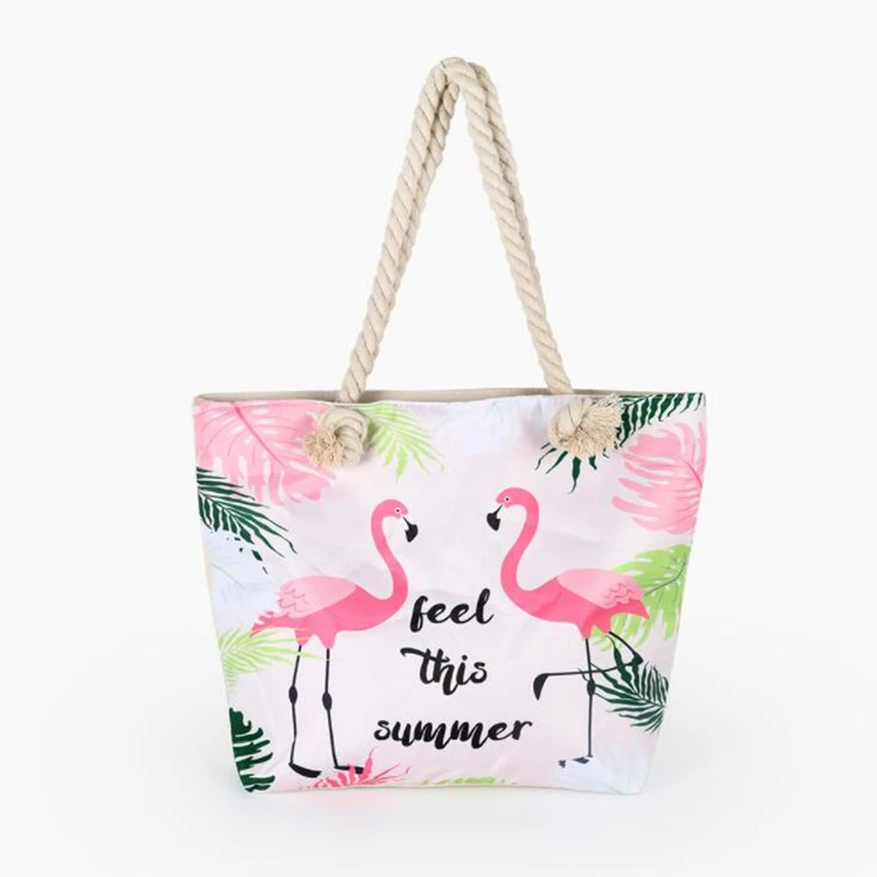 Модная Большая вместительная летняя пляжная сумка, женская сумка на плечо с принтом фламинго, женская сумка-тоут, женская сумка для покупок, LW-81