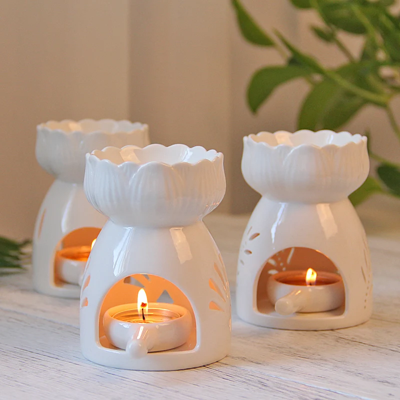Aromatherapy Aroma Burner Ceramic Lamp Diffuser Candle Tealight Holder Home Decoration Christmas Housewarming Gift Lotus Flower Essential Oil Burners Set Lotus Flower Pattern Ceramic Aroma Diffuser
