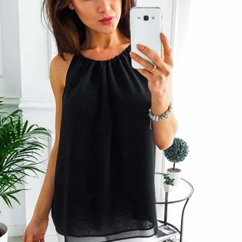 Women Blouses Sexy Solid Ladies Shirts And Tops Halter Blouse Sexy Sleeveless Tops Womens Clothing Summer Female Blouses