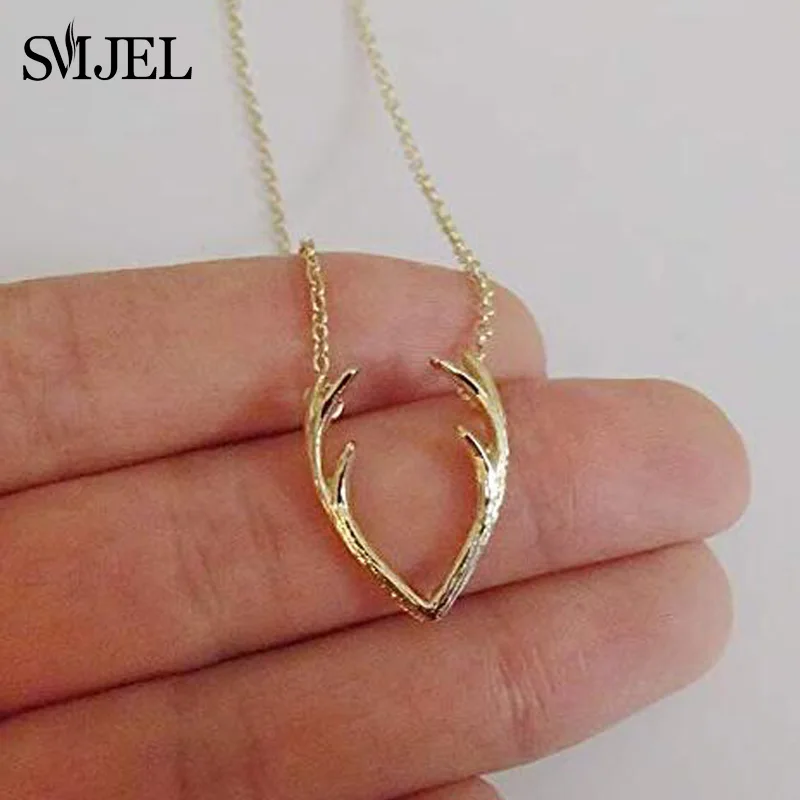 

SMJEL New Fashion Deer Horn Antler Necklace Pendants for Women Girls Christmas Animal Moose Jewelry Collier Femme Gifts bijoux