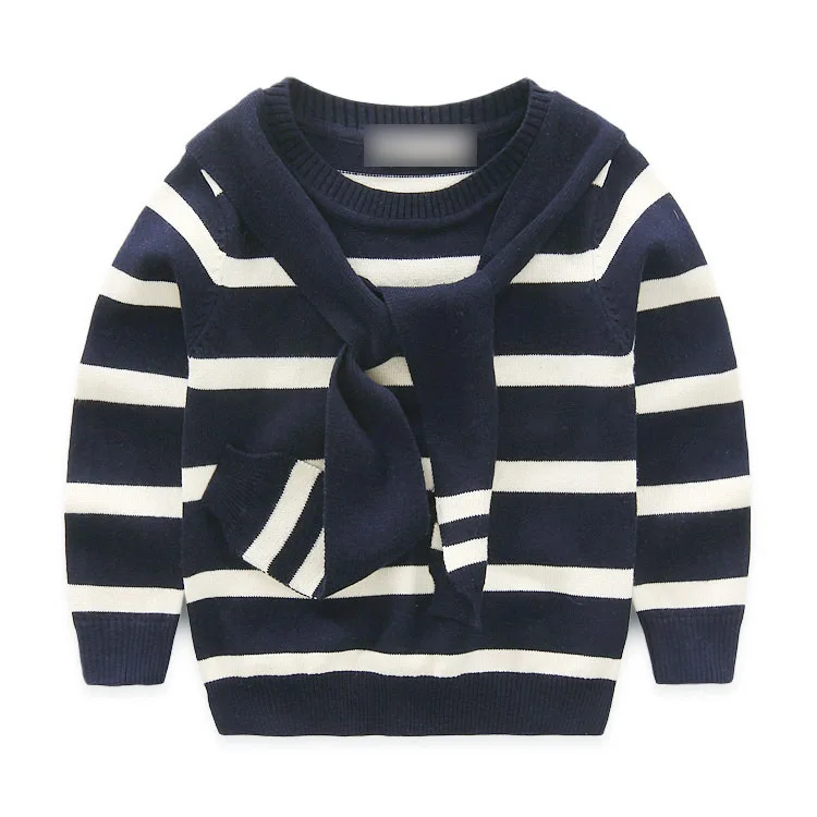 Качественная одежда для малышей модные свитера в полоску для детей от 1 до 3 лет хлопковые вязаные свитера для девочек и мальчиков детская одежда на возраст от 18 месяцев до 5 лет - Цвет: Dark blue