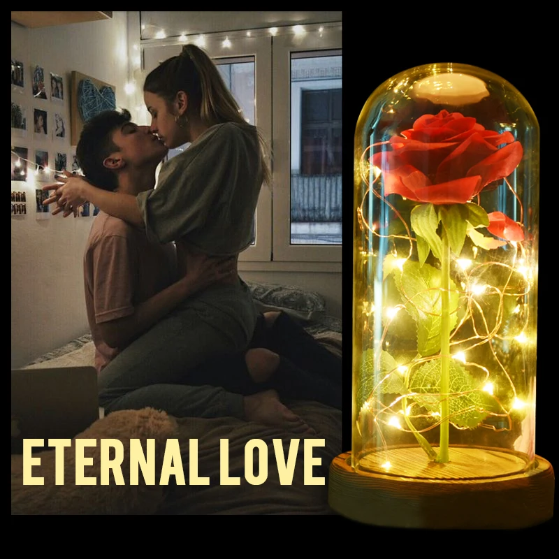 

2019 Eternal Red Charm Rose Flower In Glass Dome With beauty LED Light Decoration Gift For Christmas Valentines for girlfriend