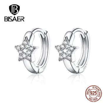 

BISAER Star Earrings 925 Sterling Silver Clear Cubic Zircon Star Round Stud Earrings for Women Sterling Silver Jewelry EFE172