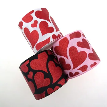 

valentine's day designs 100Yards 3" BOCA red glitter heart printed grosgrain ribbon , DIY handmade material