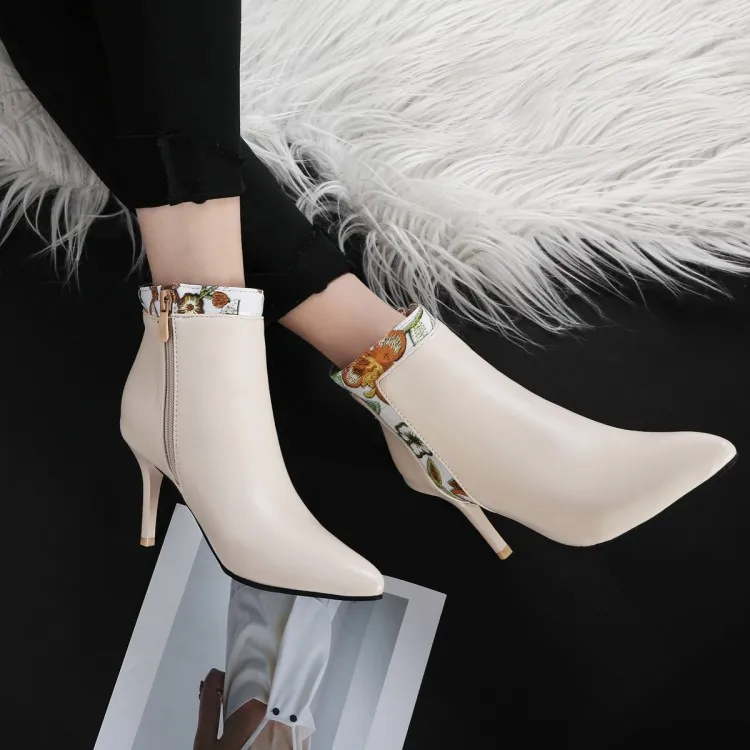 

Big Size 11 12 13 14 15 16 European and American sexy pointed stiletto embroidered side zipper boots
