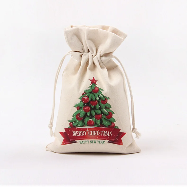Хорошая Quality1PC большой Размеры 16x23,5 см Счастливого Рождества ручной работы из хлопка хранения посылка с кулиской из парусины сумки конфеты подарочные пакеты