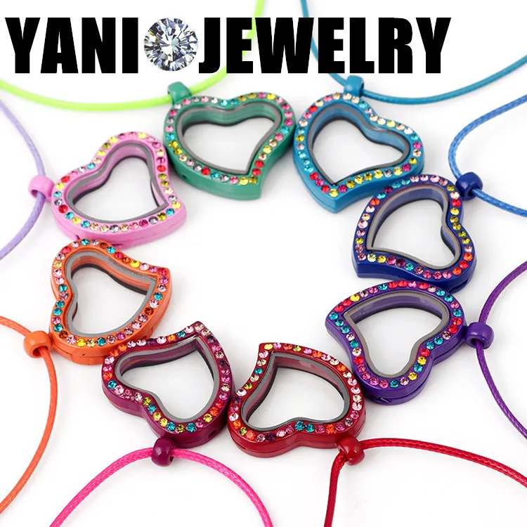 10pcs/lot Colorful Rhinestones Heart Love Floating Photo Locket Pendant Necklaces Handmade Women Party Gift Jewelry | Украшения и