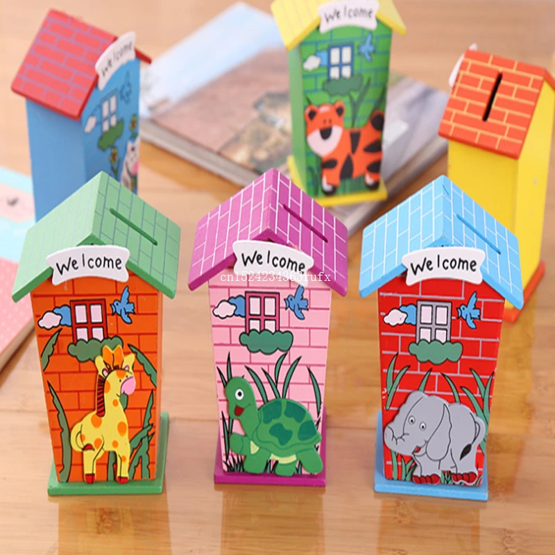 Us 115 42 5 Off 50pcs Wood Chalet Money Box Piggy Bank Creative Animal Cartoon House Room Money Boxes Children Kids Toys Coins Saving Box In Money