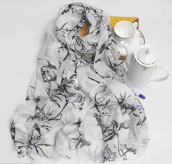

100% Silk long vintage scarf african muslim women russian scarfs print bamboo bird shawls white black hijab scarves