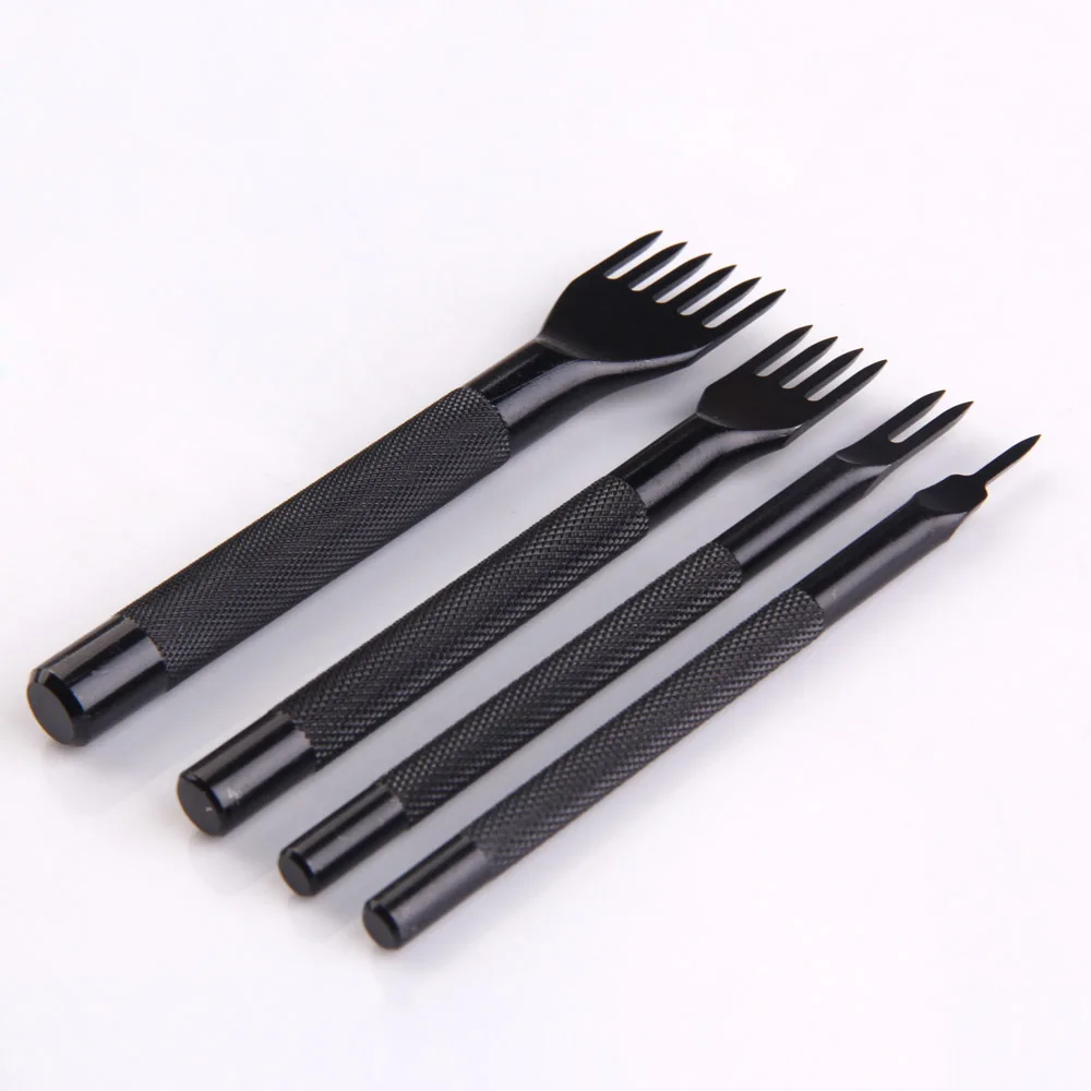 High quality black steel leather craft hole punch sets stitch hole making tool prong 1/2/4/6 4pcs/set