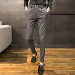 2018 новый сплошной цвет волос стилист Маленькие ноги повседневные брюки мужские Пояс украшения ночной клуб зауженные брюки мужские брюки