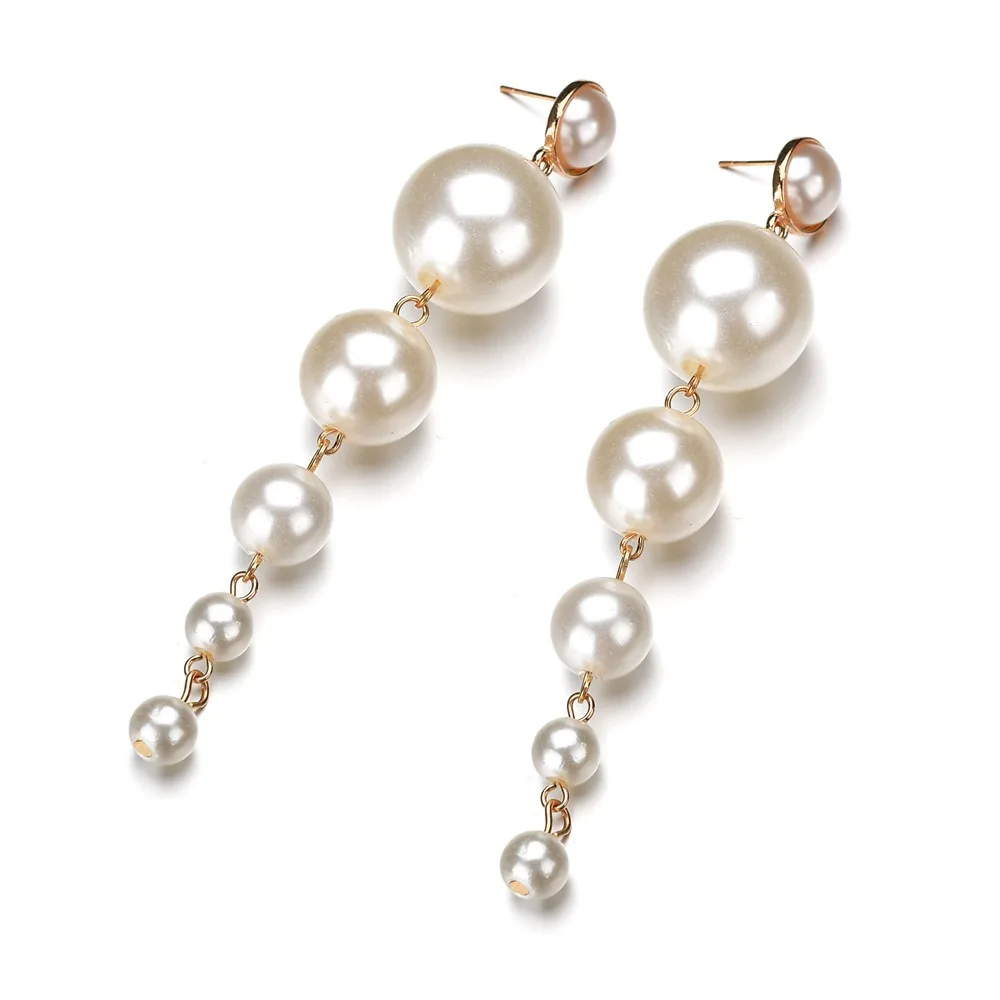 Trendy Big Simulated Pearl Long Earrings For women Pearls String