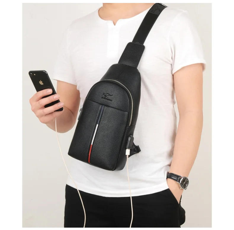Роскошная брендовая мужская сумка-мессенджер, кожаные нагрудные сумки, мужская сумка через плечо, деловые сумки на плечо, повседневная мужская нагрудная сумка, зарядка через USB