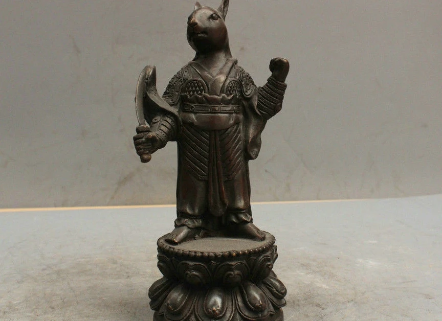 

9'' China Folk Zodiac Rabbit Warrior Bronze Statue