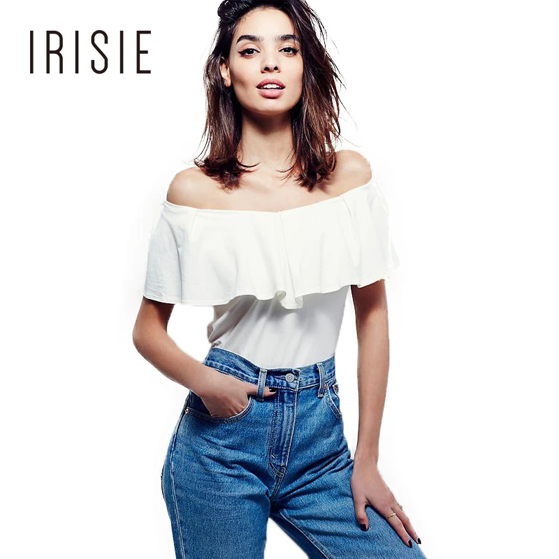 IRISIE Apparel Slash Neck Ruffle Red Female Blouse Shirt