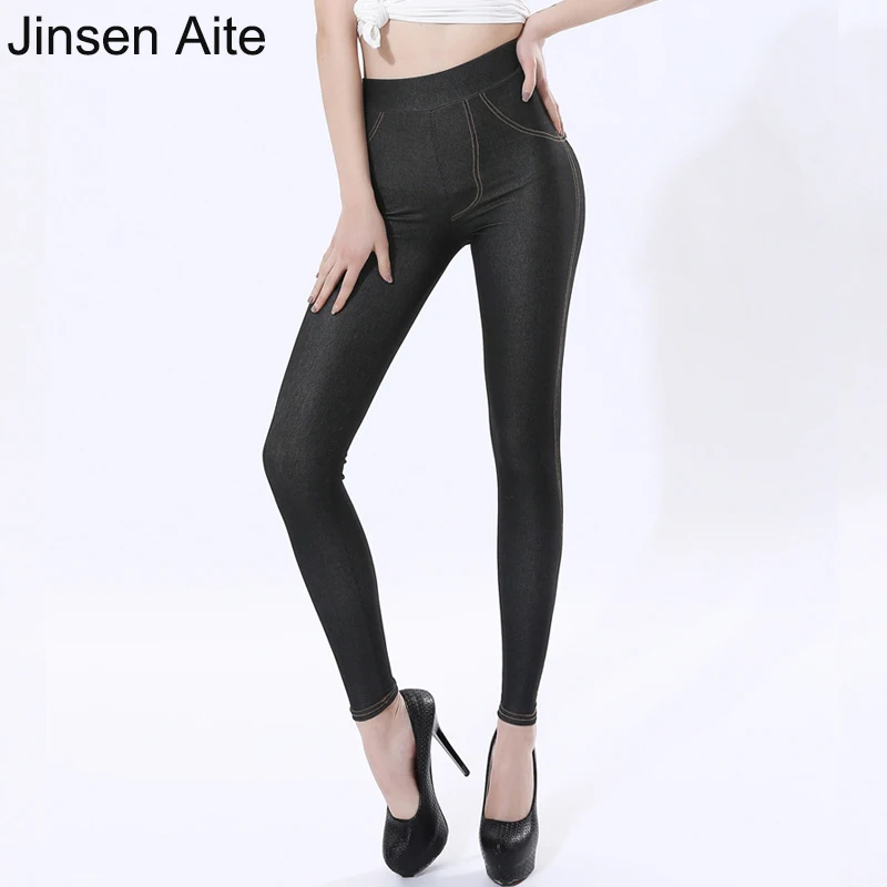 

Jinsen Aite Plus Size XL-5XL New Spring High Waist Elasticity Slim Leggings Women Solid Casual Autumn Fashion Lady Pants JS727