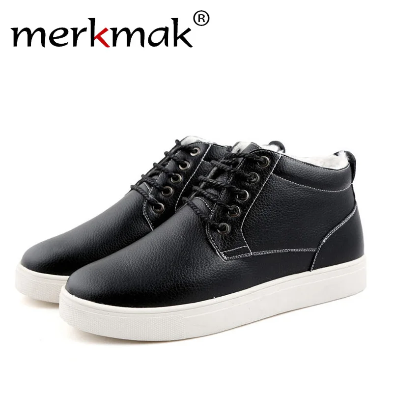 

Merkmak High Quality Men Boots Winter Snow Warm Casual Shoes Man Boots Leather Plush Fur Fashion Brand Ankle Boot Big Size 38-48