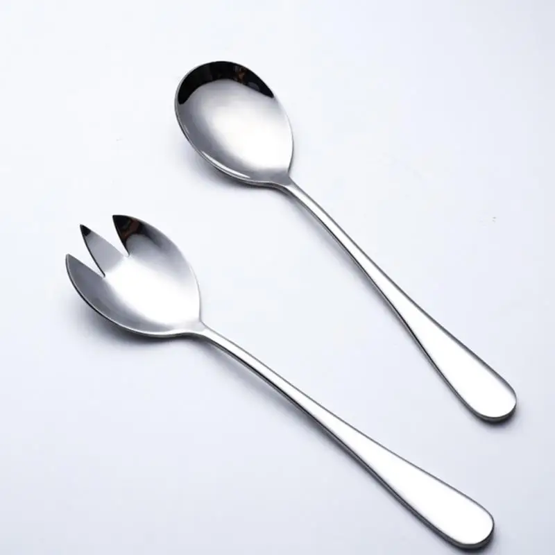 

2PCS Stainless Steel Fork And Spoon Flatware Cutlery Salad Servers Dinnerware