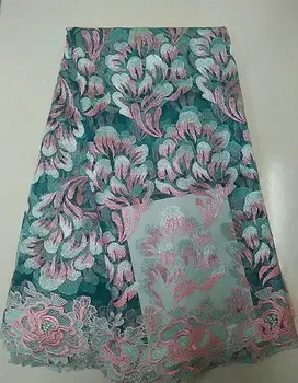 

peach lace tissus africains guipure tulles perlage embroidery-beads net lace fabric high quality 5yard/lot YD298D-1