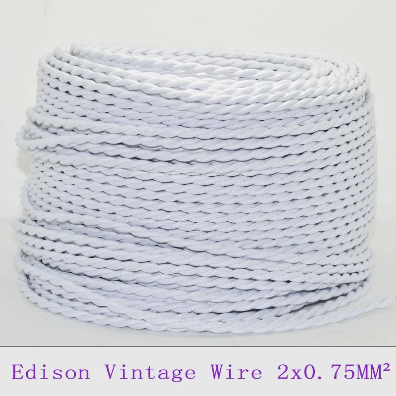 2*0.75mm2 старинная лампа Эдисона шнур белое трикотажное полотно Ретро скрученные электрические проводы текстильный кабель подвесной светильник провода 5/10 M