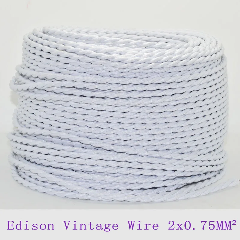 2*0.75mm2 Edison Vintage Lamp Cord White Knitted Cloth Retro Twisted Electrical Wire Textile Cable Pendant light 5/10M | Обустройство