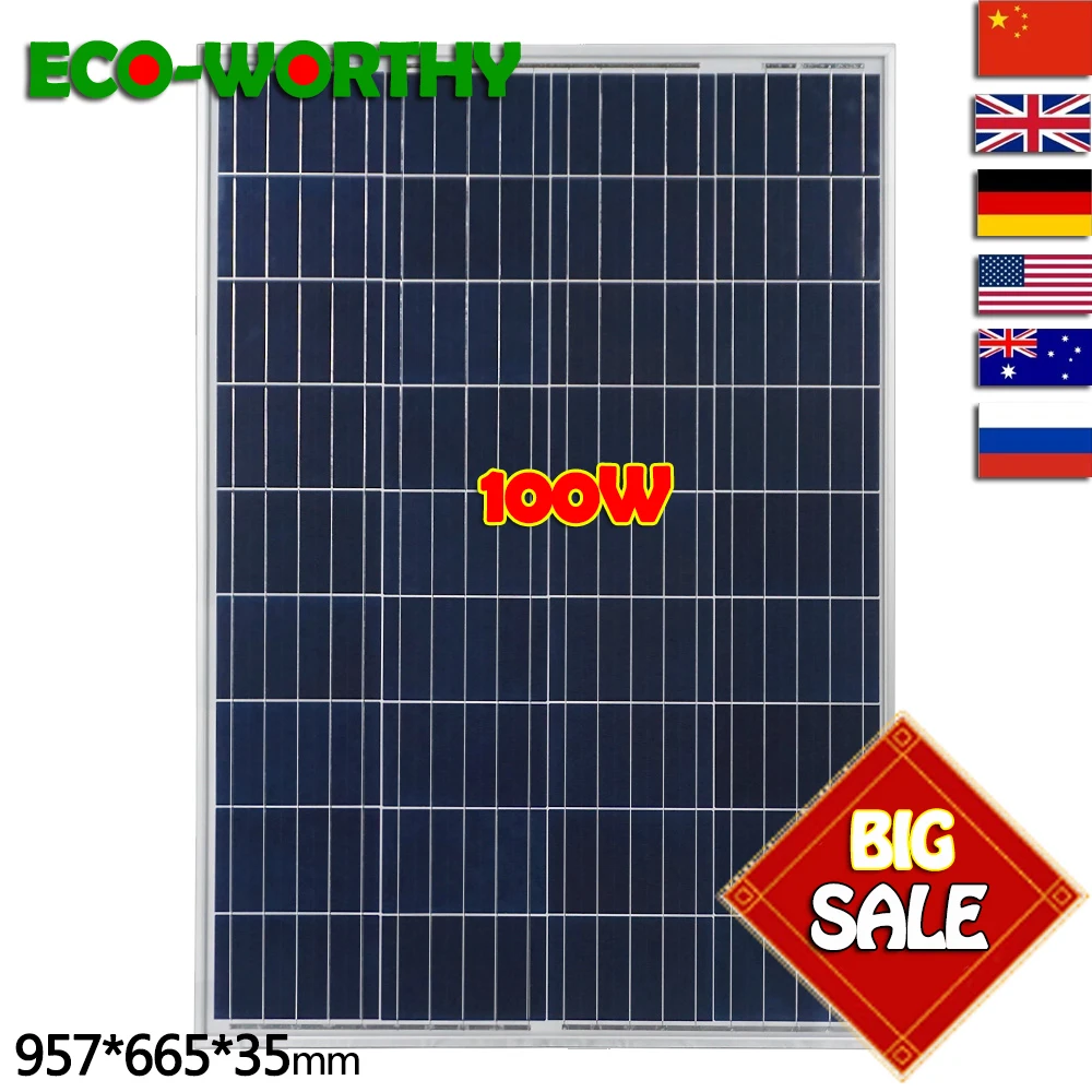 

EU 1KW 10pcs 100w Solar Panel 18v monocrystalline Solar power Panels for 12v Battery off Grid System 1000W solar panels system