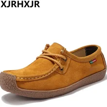 XJRHXJR из брендовой натуральной кожи Для женщин обувь на плоской подошве на шнуровке осенние кроссовки Оксфорд обувь женские мокасины Повседневное замша Швейные Туфли без каблуков