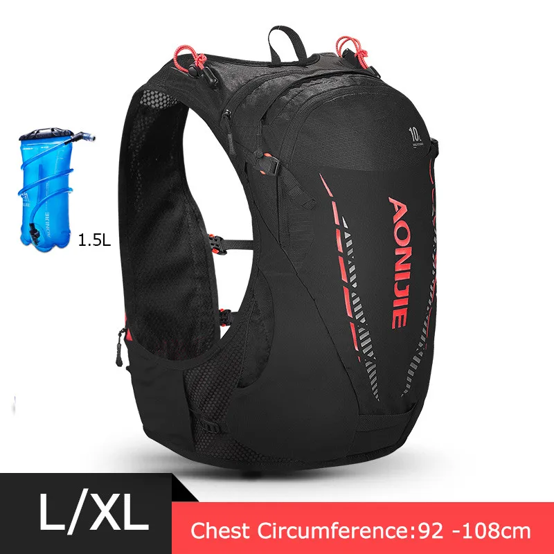 AONIJIE уличный гидрационный рюкзак 10L беговой жилет пакет нейлон легкий дышащий рюкзак Спортивная Сумка для мужчин и женщин - Цвет: Black Red LXL Set 1