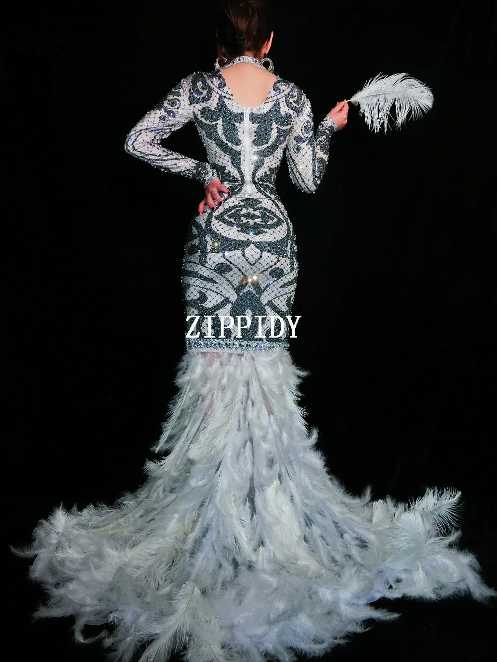 Блестящие стразы цветы длинный шлейф платье блестят камни костюм для женщин Пром День рождения, празднование платья для пикантные Вечерние