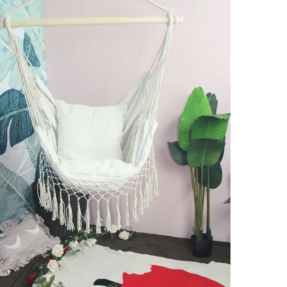 Murah Nordic Style Jumbai Ayunan Hommock Lounge Kursi Goyang dengan Bantal Anak anak Orang Dewasa Patio Ayunan Kursi Kamar Garden Furniture