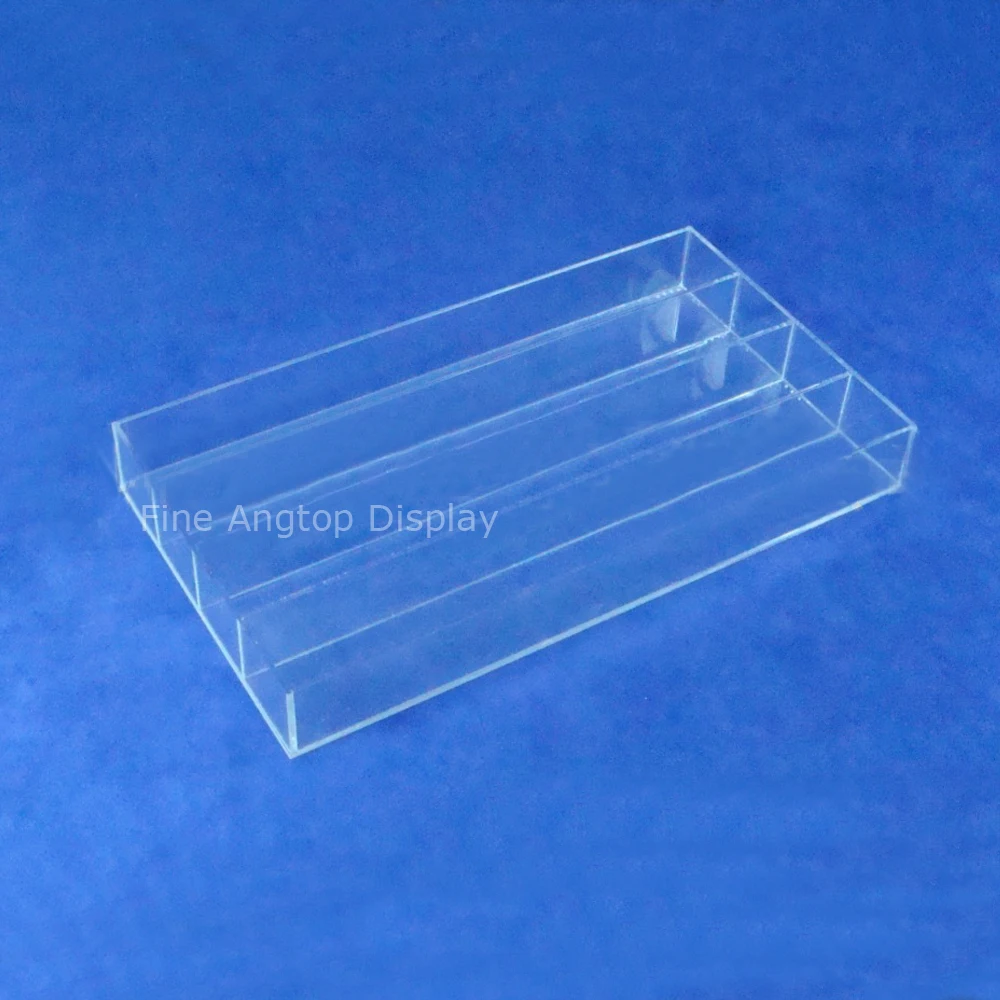

4 Dividers Acrylic Lucite Rectangular Decorative Jewelry Tray Earring Rings Bracelets Necklace Storage Box Holder
