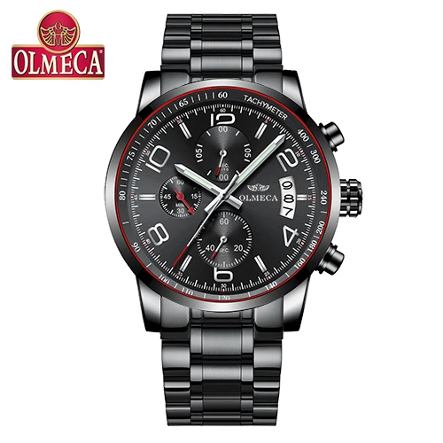 OLMECA роскошные мужские наручные часы деловые модные очаровательные светящиеся спортивные часы relogio masculino водонепроницаемые черные часы с большим циферблатом - Цвет: Black O