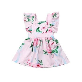 

Fashion Summer 2019 Baby Girls Floral Bow Dress Newborn Kids Fly Sleeve Backless Slim Flower Printed Dresses Sundress Princess