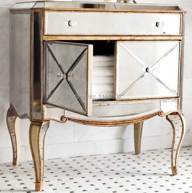 MR 401115 Antique Gold rimming mirrored chest for bedroom furniturein