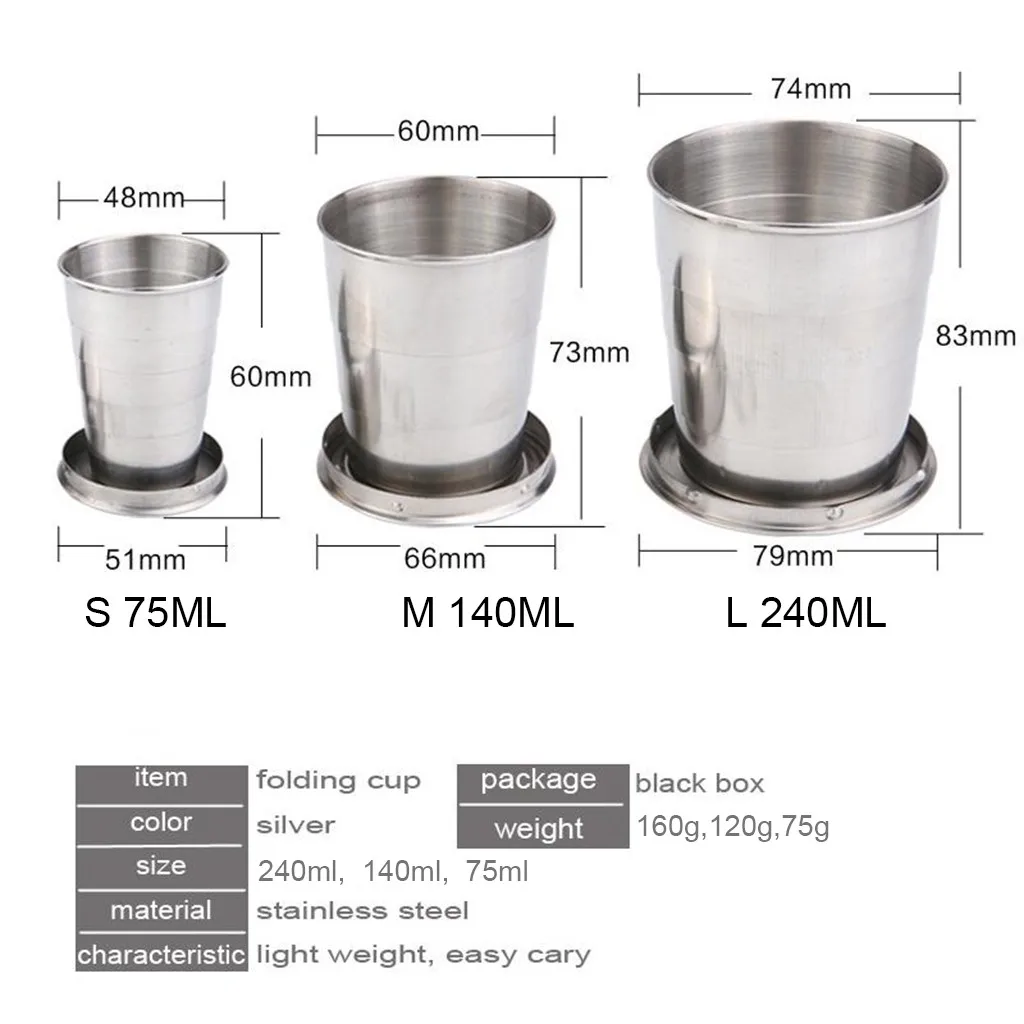 Горячая Распродажа Складная чашка из нержавеющей стали для кемпинга с брелком для путешествий на открытом воздухе походная портативная чашка низкая цена