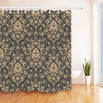 

LB Retro Damask Vintage Art Baroque Shower Curtain Bathroom Luxury Abstract Floral Waterproof Polyester Fabric For Bathtub Decor