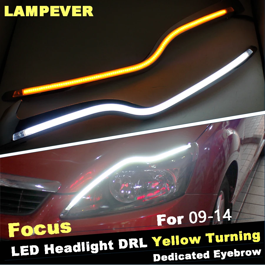 

Lampever Car Headlight LED Eyebrow Daytime Running Light DRL With Yellow Turn Signal Light For Ford Focus 2009-2014 9600Lm