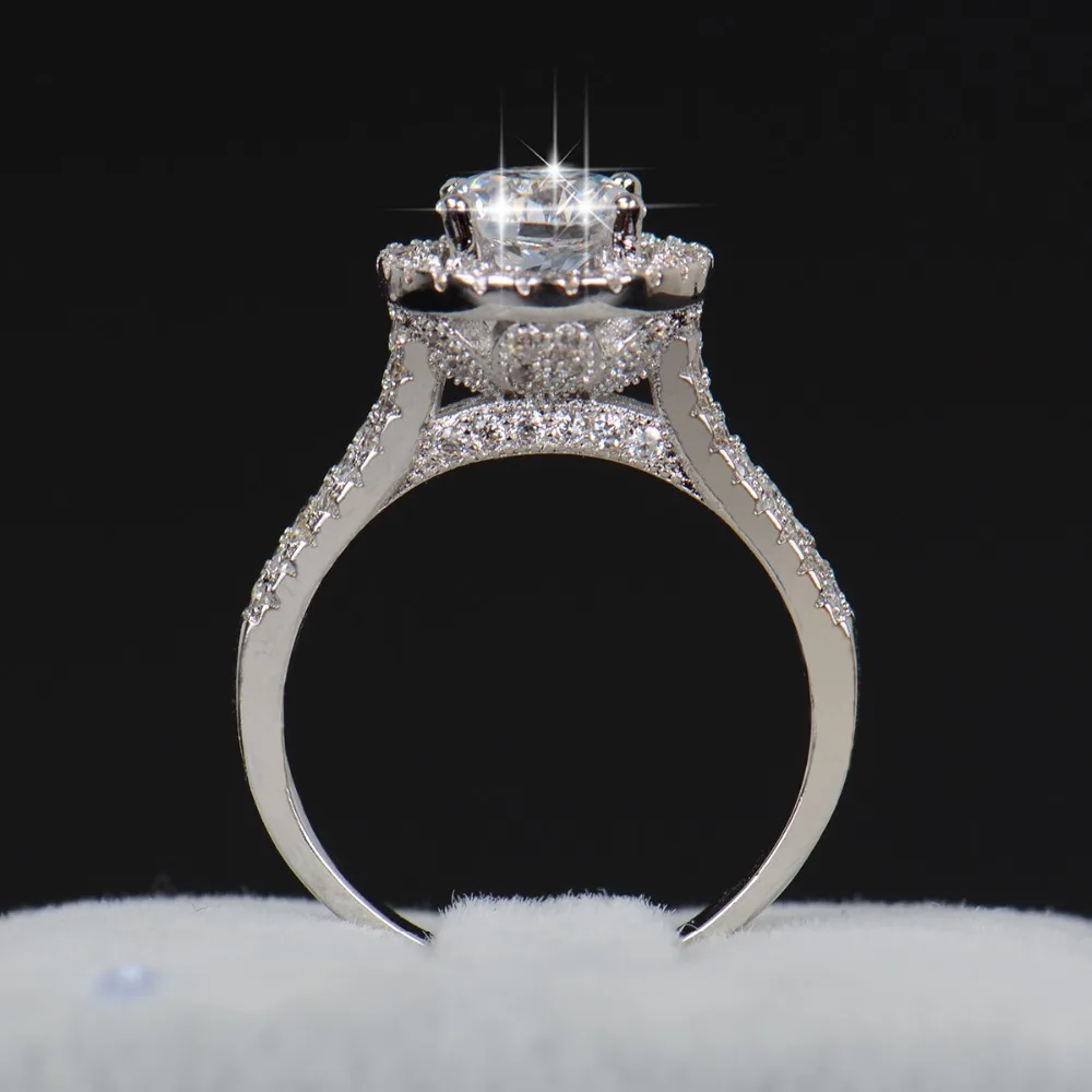 Hot sale Fashion Luxury Women Engagement Jewelry 925 sterling Silver 5A ZC Crystal Zircon Female Wedding Finger Flower Rings