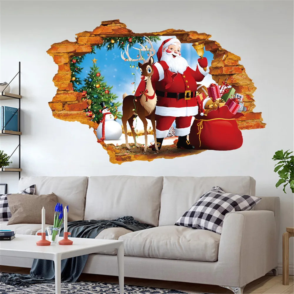 DIY веселые рождественские наклейки на стену, украшения Санта-Клауса, подарки, дерево, наклейки на стену, съемные виниловые наклейки на стену, Рождественский Декор
