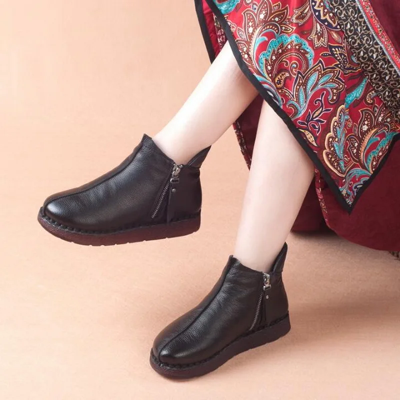 

Hot Sale Shoe Women simple Style Flat Booties Handmade Ankle Boots Soft Cowhide Genuine Leather Shoes Women Shoes Plus size 41