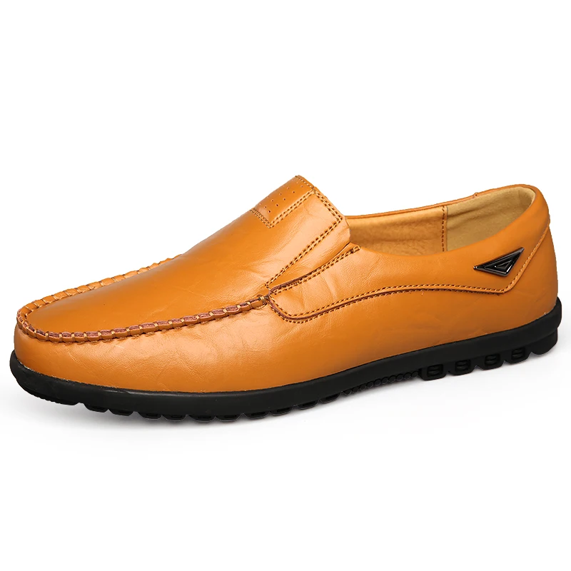 Мужская повседневная обувь из натуральной кожи; Роскошные Брендовые мужские лоферы; мокасины; дышащие слипоны; черные туфли для вождения; большие размеры 37-47 - Цвет: Yellow Brown