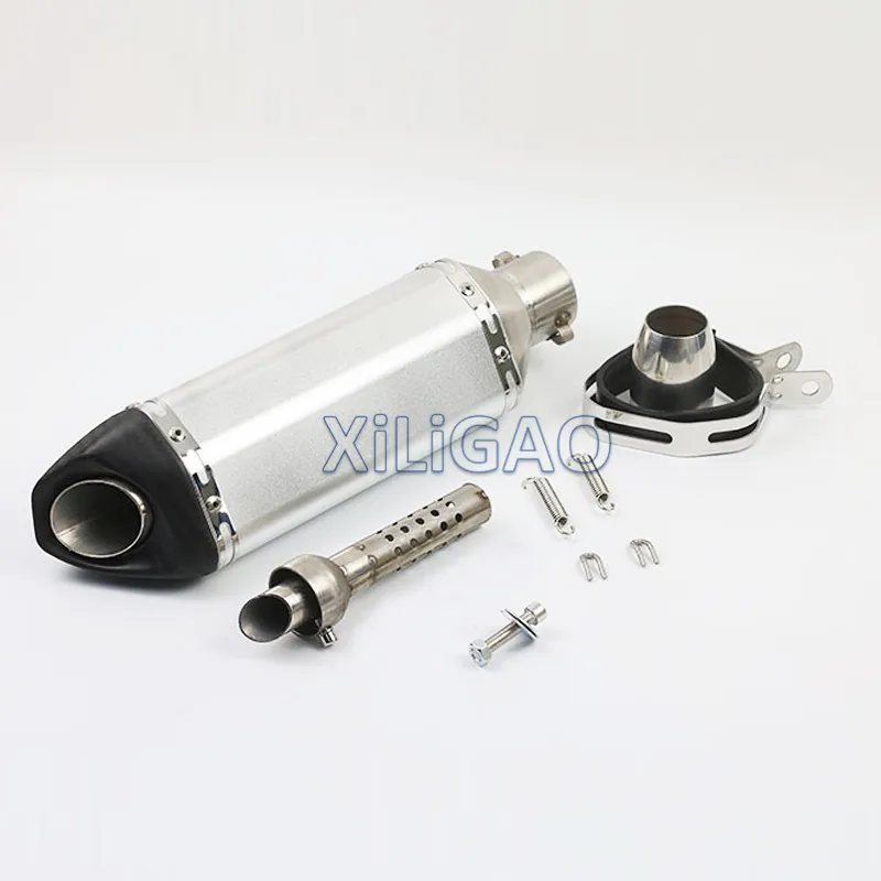 Universal 51mm entrada Escape de la motocicleta Scooter Muffle GY6 para HONDA YAMAHA R1 R3 R6 FZ6 Z1000 GSXR600 con etiqueta AK049