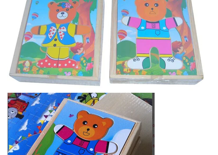 Медвежонок платье изменение головоломки один медведь туалетный головоломки детские игрушки деревянные фанеры головоломки Подарок для ребенка ребенок младенец