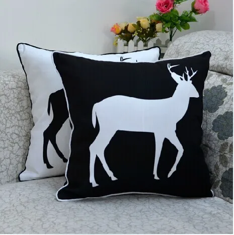 45 Cm Designer Black And White Deer Print Peach Skin Fabric Throw 45 Cm Designer Black And White Deer Print Peach Skin Fabric Throw Cushion Cover