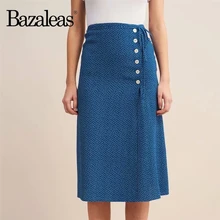 Франция темно-синяя Юбка-миди с принтом в горошек винтажный галстук на талии и пуговицах сбоку женские летние юбки с высокой талией