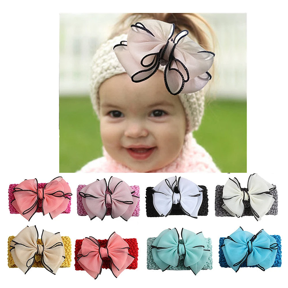 

Newly Baby Headband Elastic Tutu Newborn Tuban Ear Warmer Headband Crochet Knitted Bow Headwear Wreath Bands Accessories