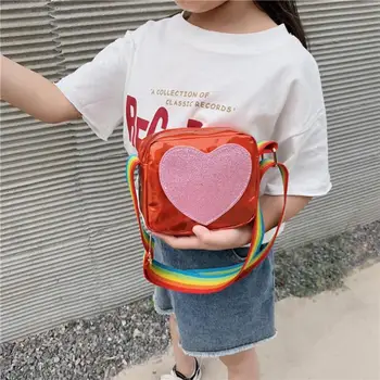 

Kids Love Print Clutch Shoulder Messenger Leather Rainbow Strap Casual Coin Purse Bags Wallets Kid Gift Princess Handbags
